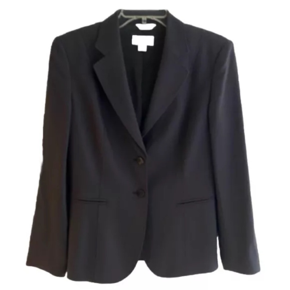 Talbots Black Wool Blazer Italian Fabric 2 Button Stretch Size 4